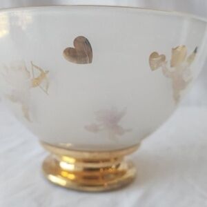 Vintage Frosted Bowl with Cherubs & Valentines Trimmed in Gold Candy Dish Home